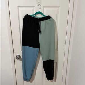 ROMWE Black and Mint Jogger Pants
